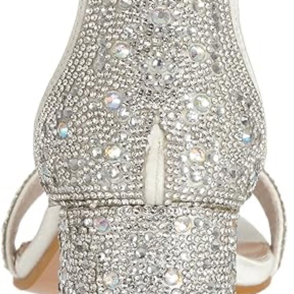 Ivory Strappy Rhinestone Block Heels - Picture 3 of 6